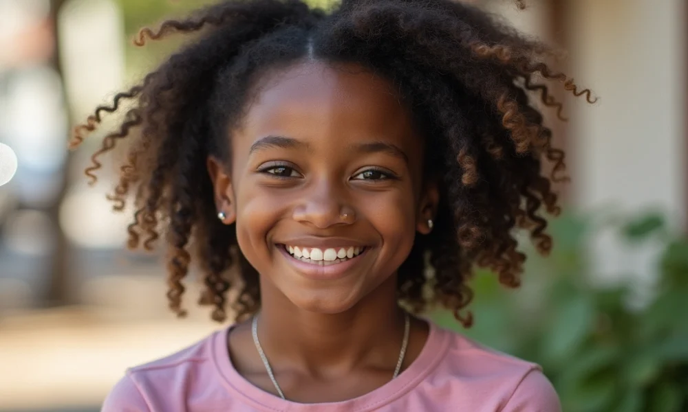 Young Amirah Watson smiling brightly in a pink shirt, symbolizing hope and resilience after her recovery from a traumatic experience.